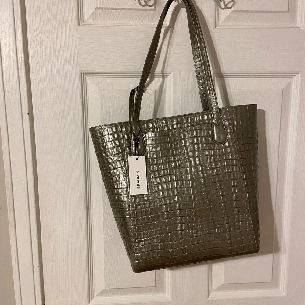 Brahmin Jayden Pewtwr Chic Crocodile-Embossed Tote Bag